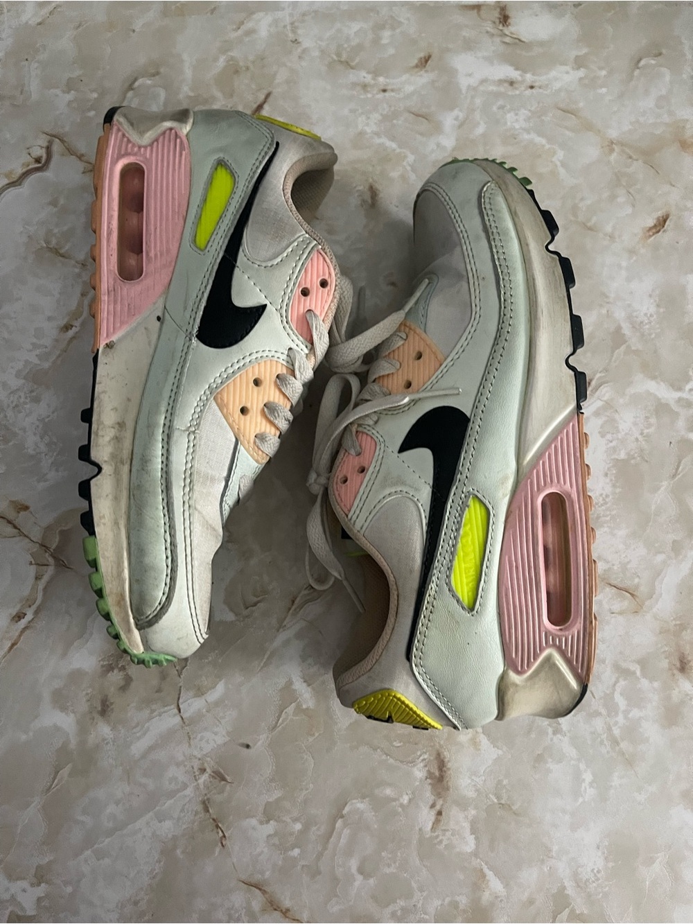 Nike Women’s Air Max 90 Sneakers - White Volt Green Glow - Picture 2 of 7
